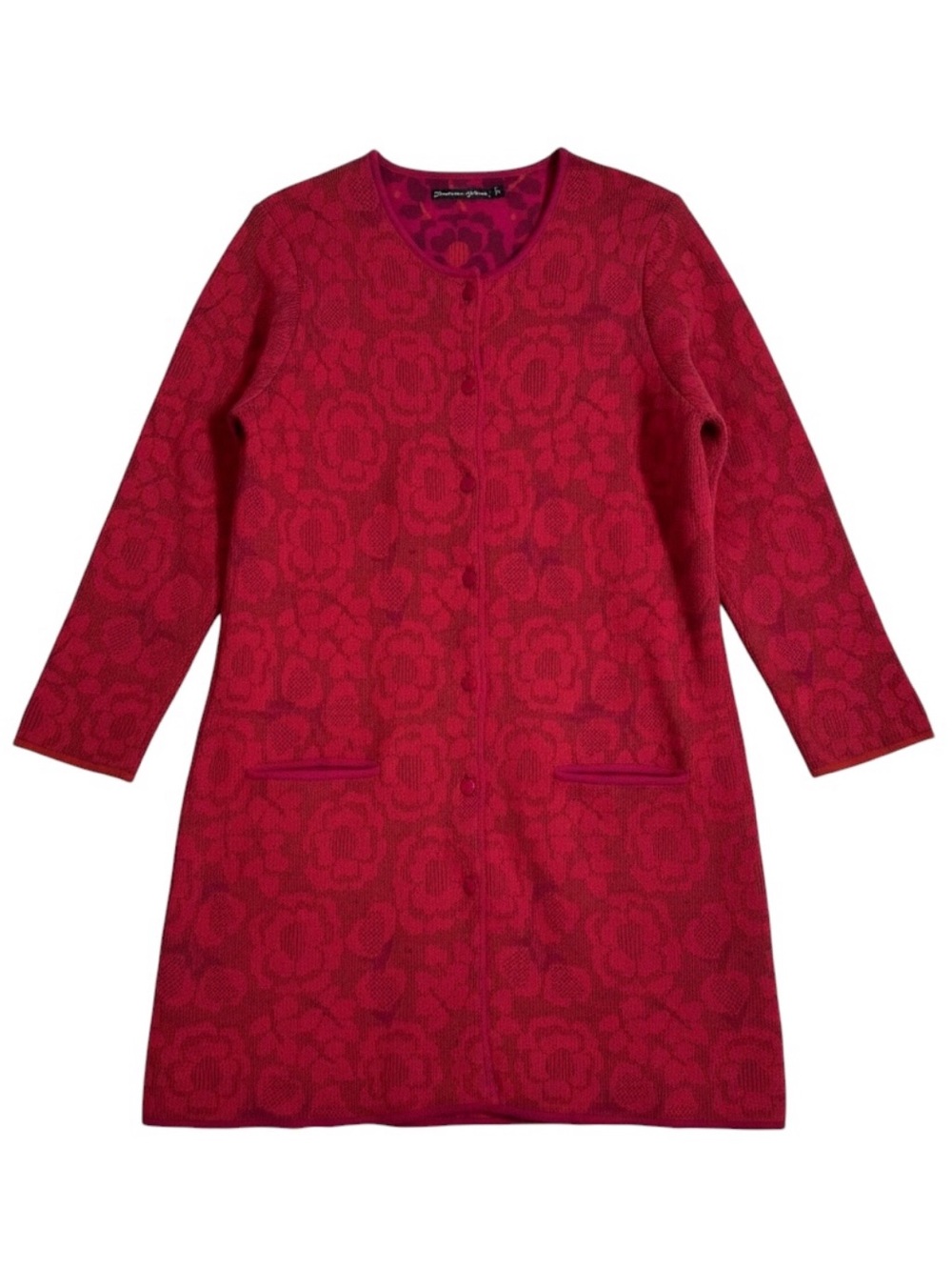 Gudrun Sjödén Floral Jacquard Knit Long Cardigan Sweater‎ Pink Magenta Medium